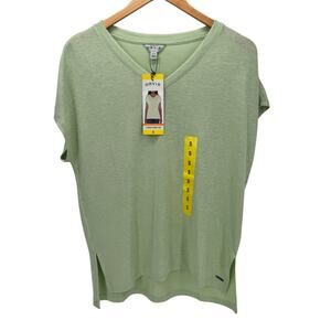 Orvis Blouse Womens Small Celadon Green Short Sleeve V-Neck Tunic Top Shirt NEW